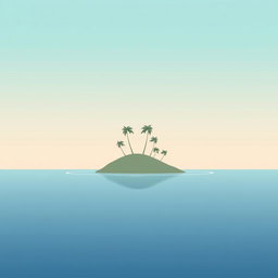 A minimalist illustration of a sinking island, featuring a small island with a few palm trees, water surrounding it gently, and a serene sky with soft, pastel colors