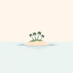 A minimalist illustration of a sinking island, featuring a small island with a few palm trees, water surrounding it gently, and a serene sky with soft, pastel colors