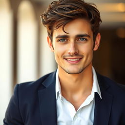 A realistic and striking profile picture of a handsome 27-year-old man, with a confident yet approachable expression