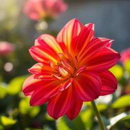 A beautiful and vibrant flower, showcasing its exquisite petals and rich colors, with a soft focus background that enhances the flower's beauty, capturing the intricate details of the petals and the delicate texture, sunlight illuminating the scene, bringing out the vivid hues, and evoking a sense of peace and tranquility