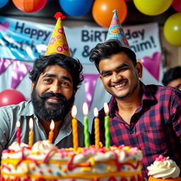 A realistic and humorous birthday celebration featuring Sagar, a serious-looking gangster with a charming smile, and his assistant Fahim, who has a comical expression