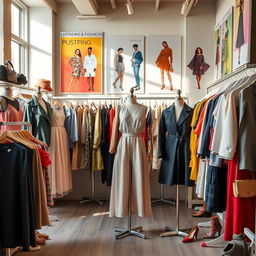 A vibrant and eye-catching advertisement showcasing a collection of stylish, high-quality European second-hand clothing