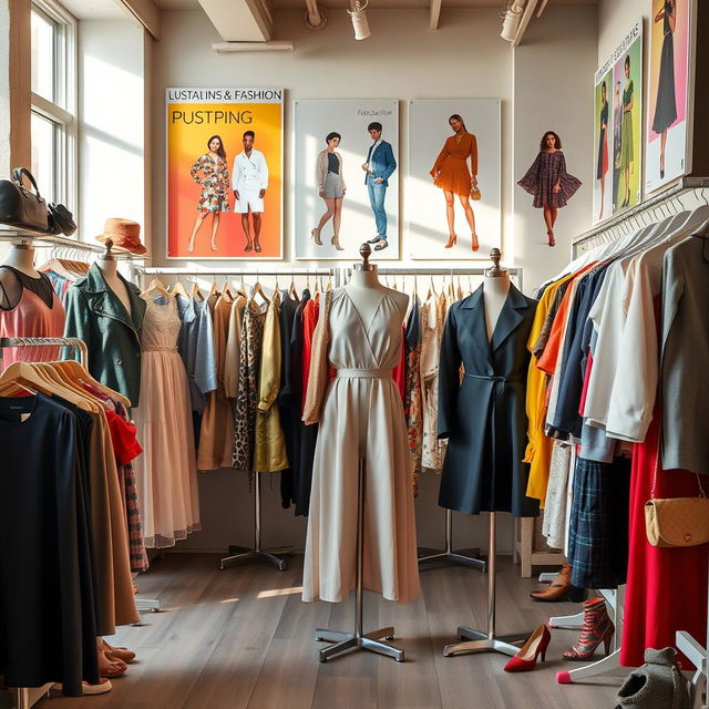 A vibrant and eye-catching advertisement showcasing a collection of stylish, high-quality European second-hand clothing