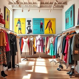 A vibrant and eye-catching advertisement showcasing a collection of stylish, high-quality European second-hand clothing