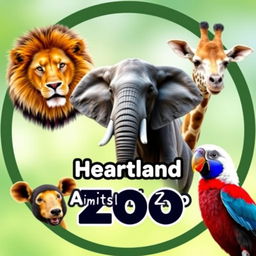 A vibrant and professional circular YouTube channel profile photo for 'Heartland Animals Zoo'