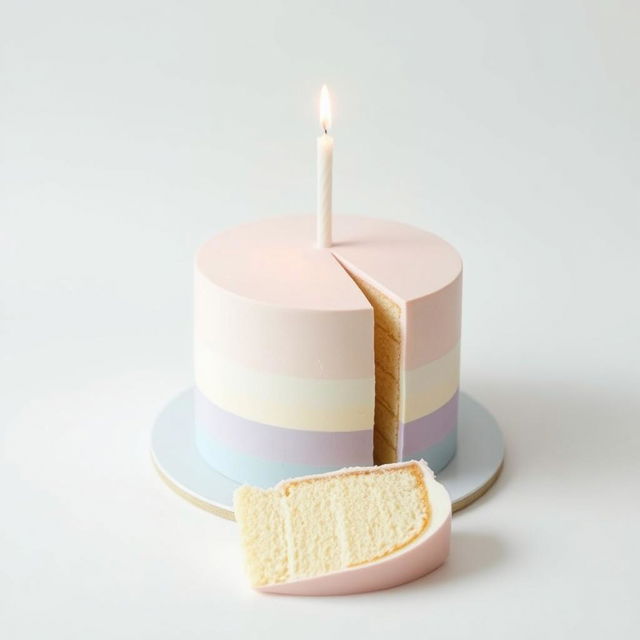 A simple, elegant birthday cake in soft pastel colors featuring a minimalistic design