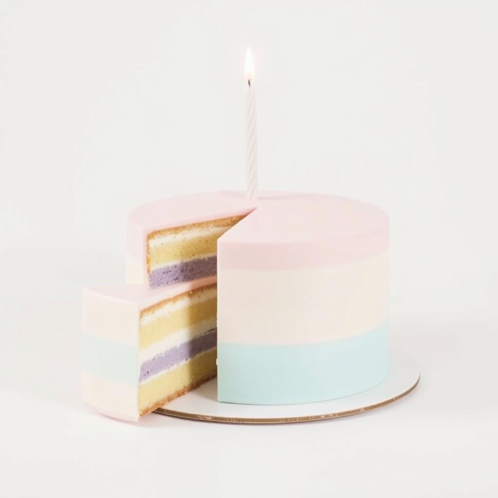 A simple, elegant birthday cake in soft pastel colors featuring a minimalistic design