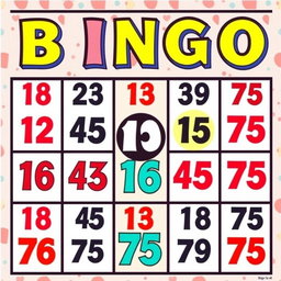 A colorful and vibrant bingo card featuring numbers from 1 to 75, arranged in a traditional 5x5 grid pattern