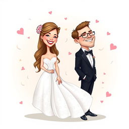 A colorful caricature of a bride and groom, depicted in a half body view, showcasing their joyful expressions
