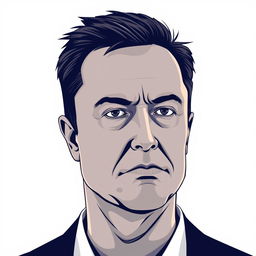 A vector style portrait of Elon Musk with a serious expression on his face