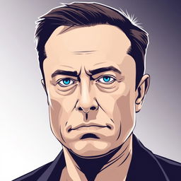 A vector style portrait of Elon Musk with a serious expression on his face