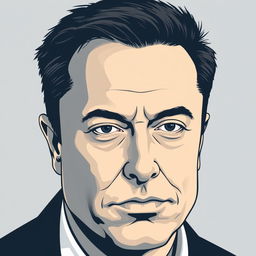 A vector style portrait of Elon Musk with a serious expression on his face