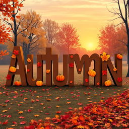 A creative and beautifully designed representation of the word 'Autumn' spelled out in large, stylized letters