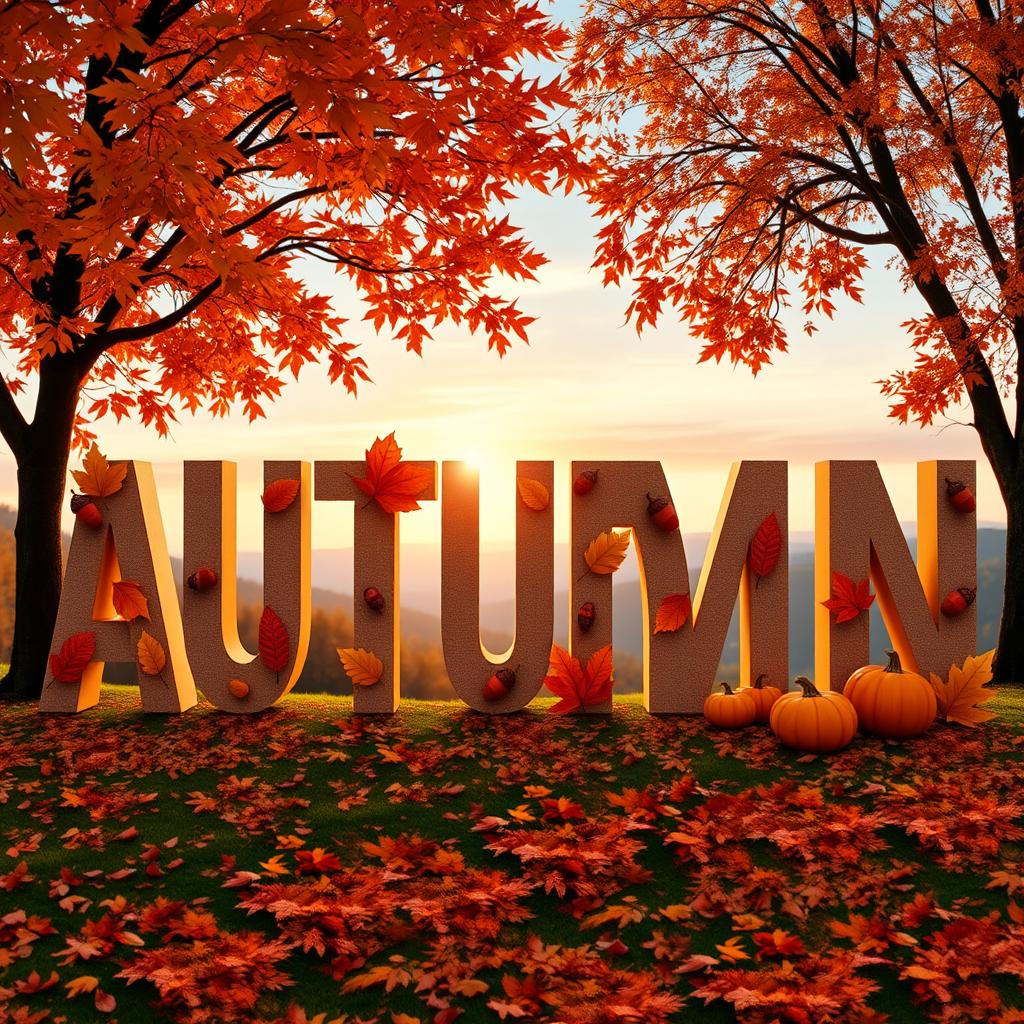 A creative and beautifully designed representation of the word 'Autumn' spelled out in large, stylized letters