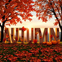 A creative and beautifully designed representation of the word 'Autumn' spelled out in large, stylized letters