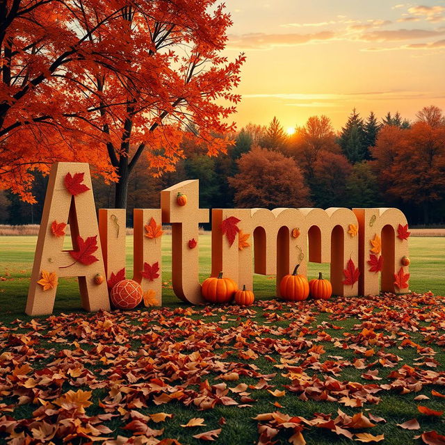 A creative and beautifully designed representation of the word 'Autumn' spelled out in large, stylized letters