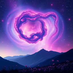 An enchanting scene of a breathtaking galaxy with vibrant cosmic colors, swirling nebulae in hues of purple, blue, and pink, sprinkled with dazzling stars