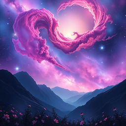 An enchanting scene of a breathtaking galaxy with vibrant cosmic colors, swirling nebulae in hues of purple, blue, and pink, sprinkled with dazzling stars