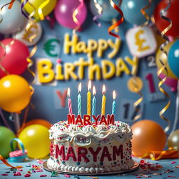 A vibrant and festive birthday scene celebrating Maryam's special day