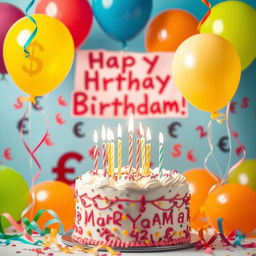 A vibrant and festive birthday scene celebrating Maryam's special day