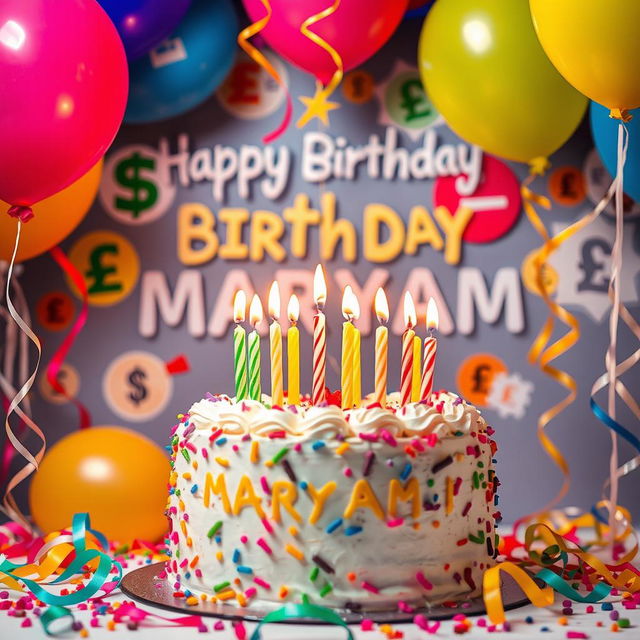 A vibrant and festive birthday scene celebrating Maryam's special day