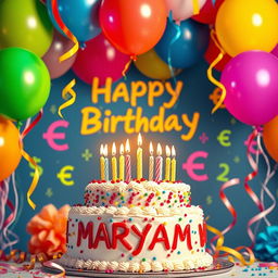 A vibrant and festive birthday scene celebrating Maryam's special day