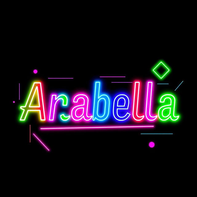 A striking and vibrant representation of the name 'Arabella' spelled out in bold, neon-colored letters that glow with intensity