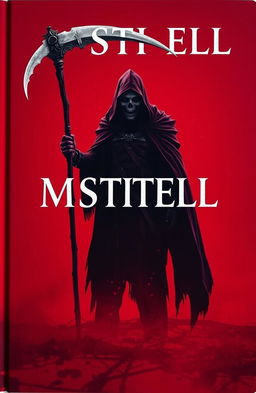 A striking cover image featuring a red background, with the character of Death wielding a scythe standing prominently