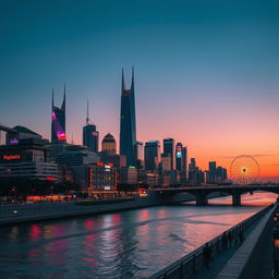 A stunning, modern cityscape during twilight