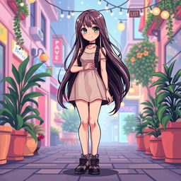 A breathtaking pixel art rendering of a beautiful girl standing tall in a stylish outfit