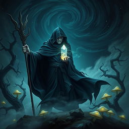 A mythical fantasy realm dominated by a dark, enigmatic figure known as The Shadow