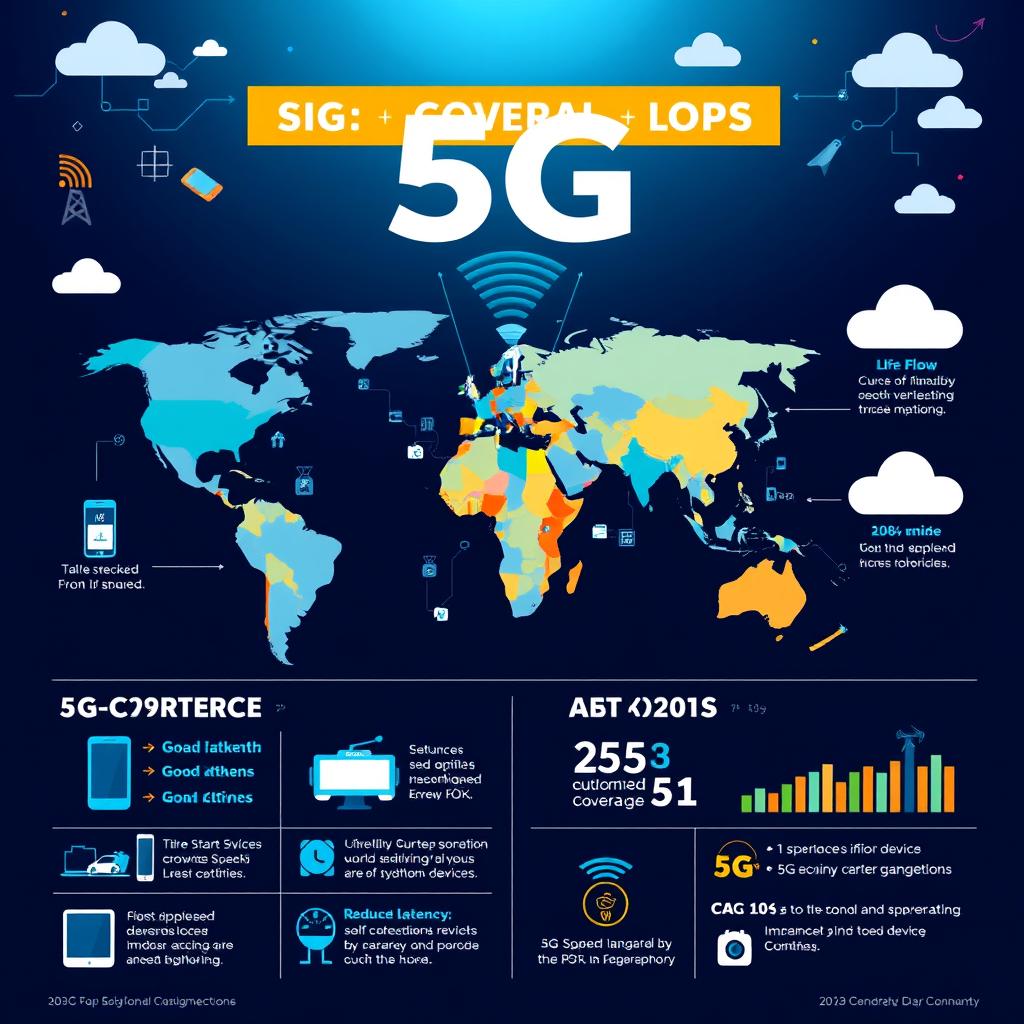 A visually compelling infographic illustrating the global spread of 5G networks across the world, highlighting key regions and their adoption levels