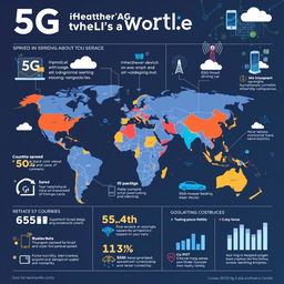A visually compelling infographic illustrating the global spread of 5G networks across the world, highlighting key regions and their adoption levels