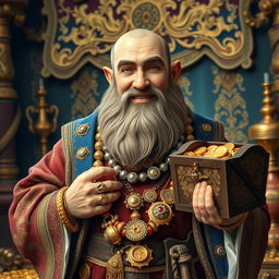 A wealthy Jewish medieval dwarf, exuding confidence and prosperity
