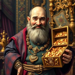 A wealthy Jewish medieval dwarf, exuding confidence and prosperity