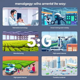A series of individual visuals showcasing the impact of 5G technology on various industries, including: 1