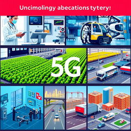 A series of individual visuals showcasing the impact of 5G technology on various industries, including: 1