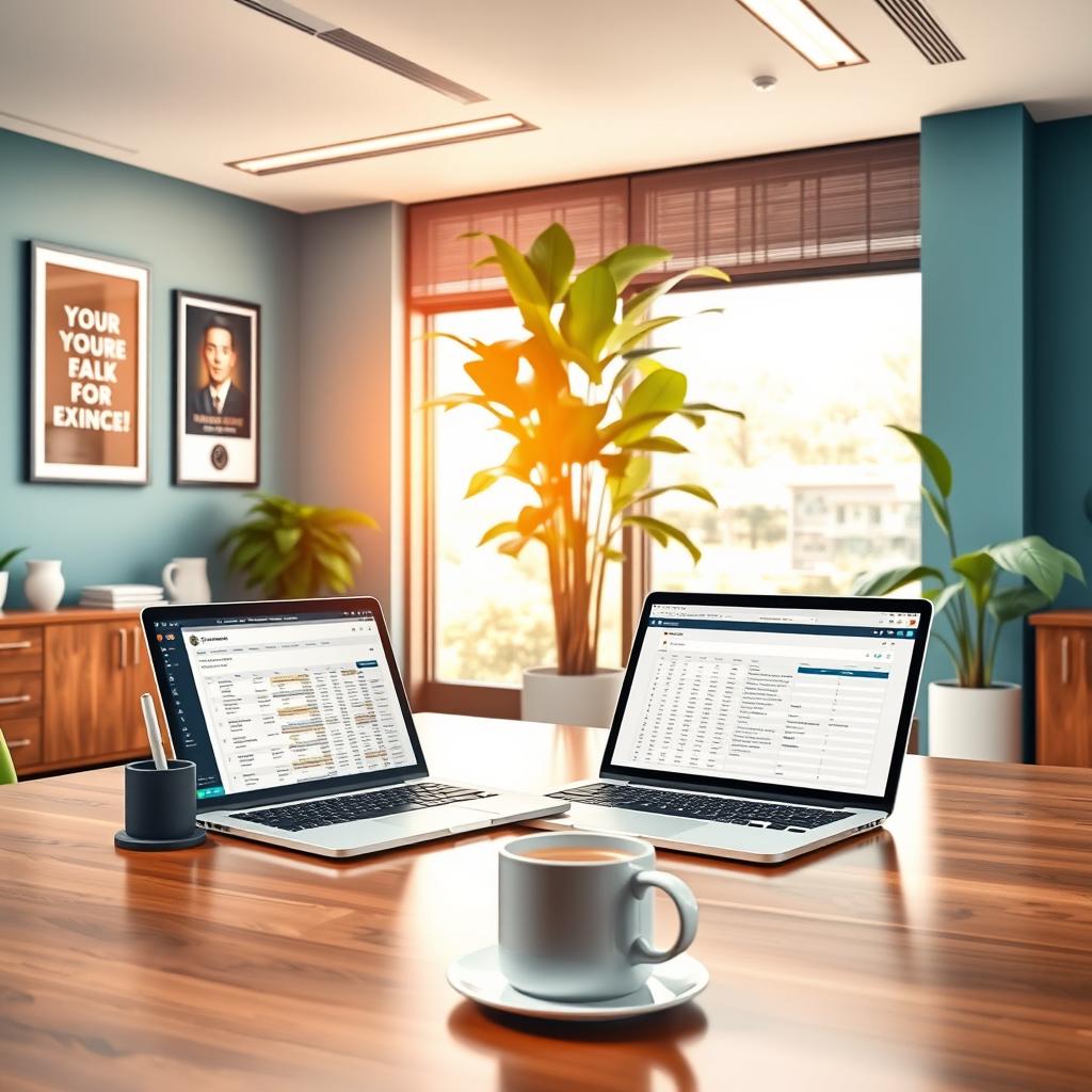 A modern office environment with a sleek and professional aesthetic