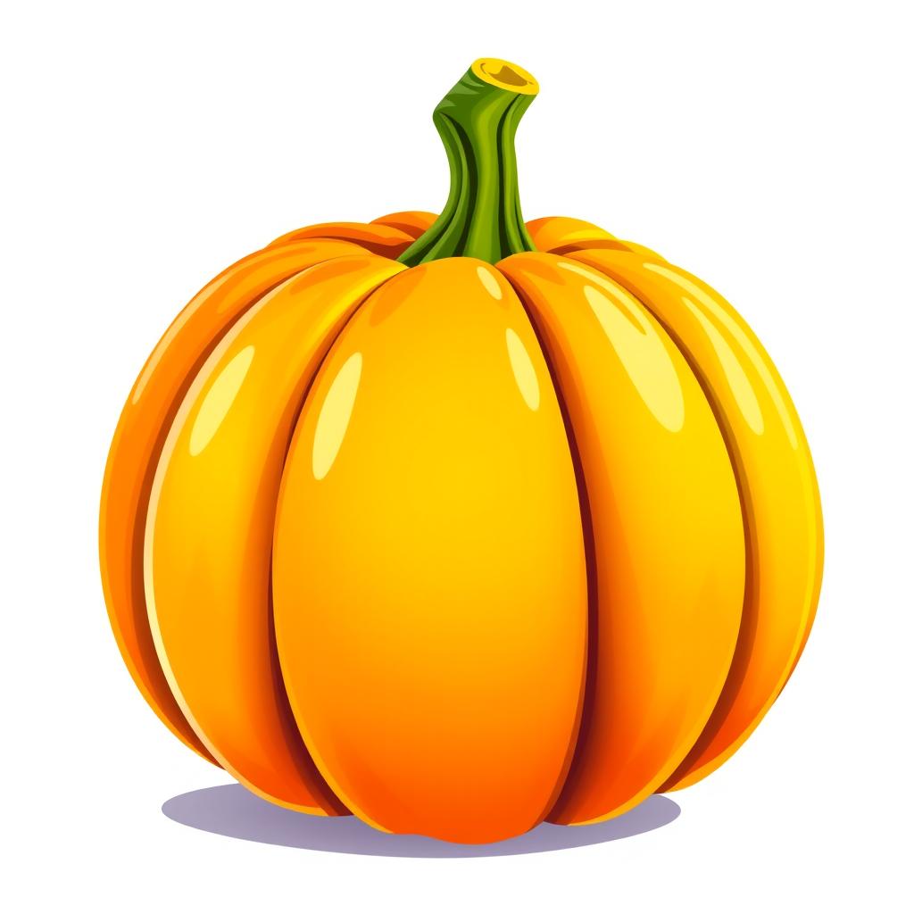 A vibrant and colorful illustration of a single pumpkin, showcasing a variety of colors such as bright orange, yellow, and green, with a smooth, shiny texture and intricate details of the pumpkin's surface, featuring subtle highlights and shadows to create depth, set against a simple white background for easy printing