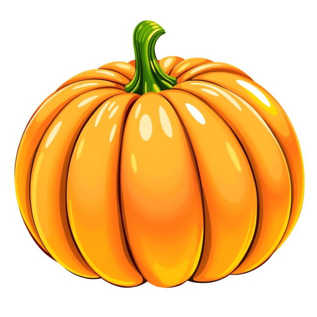 A vibrant and colorful illustration of a single pumpkin, showcasing a variety of colors such as bright orange, yellow, and green, with a smooth, shiny texture and intricate details of the pumpkin's surface, featuring subtle highlights and shadows to create depth, set against a simple white background for easy printing