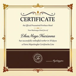 An official certificate with a modern design, featuring elegant typography and decorative borders