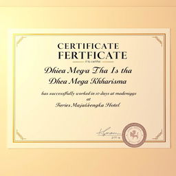An official certificate with a modern design, featuring elegant typography and decorative borders