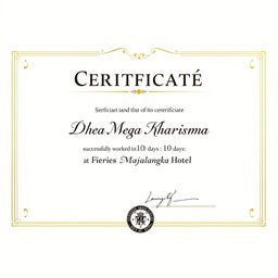 An official certificate with a modern design, featuring elegant typography and decorative borders