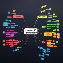 A detailed mind map summarizing Lesson 13 of Social Studies