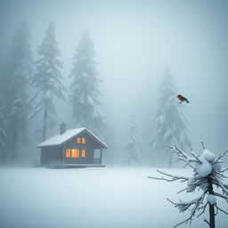 A serene winter landscape blanketed in soft white snow, with tall, majestic pine trees blanketed in frost