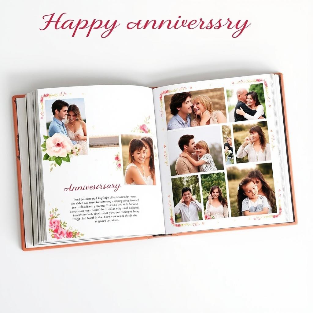 A beautifully designed photo album for a couple's anniversary, featuring 50 pages filled with cherished memories, romantic moments, and heartwarming experiences