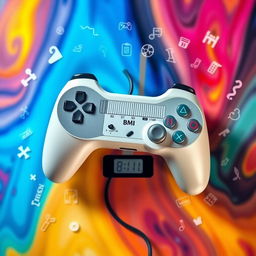 A visually striking representation of a game controller intertwined with a BMI (Body Mass Index) scale
