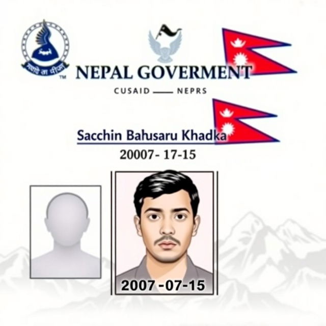 A detailed and professional Nepalese citizenship certificate featuring a prominent heading reading 'Nepal Government' at the top center in large, bold serif font