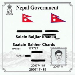 A detailed and professional Nepalese citizenship certificate featuring a prominent heading reading 'Nepal Government' at the top center in large, bold serif font