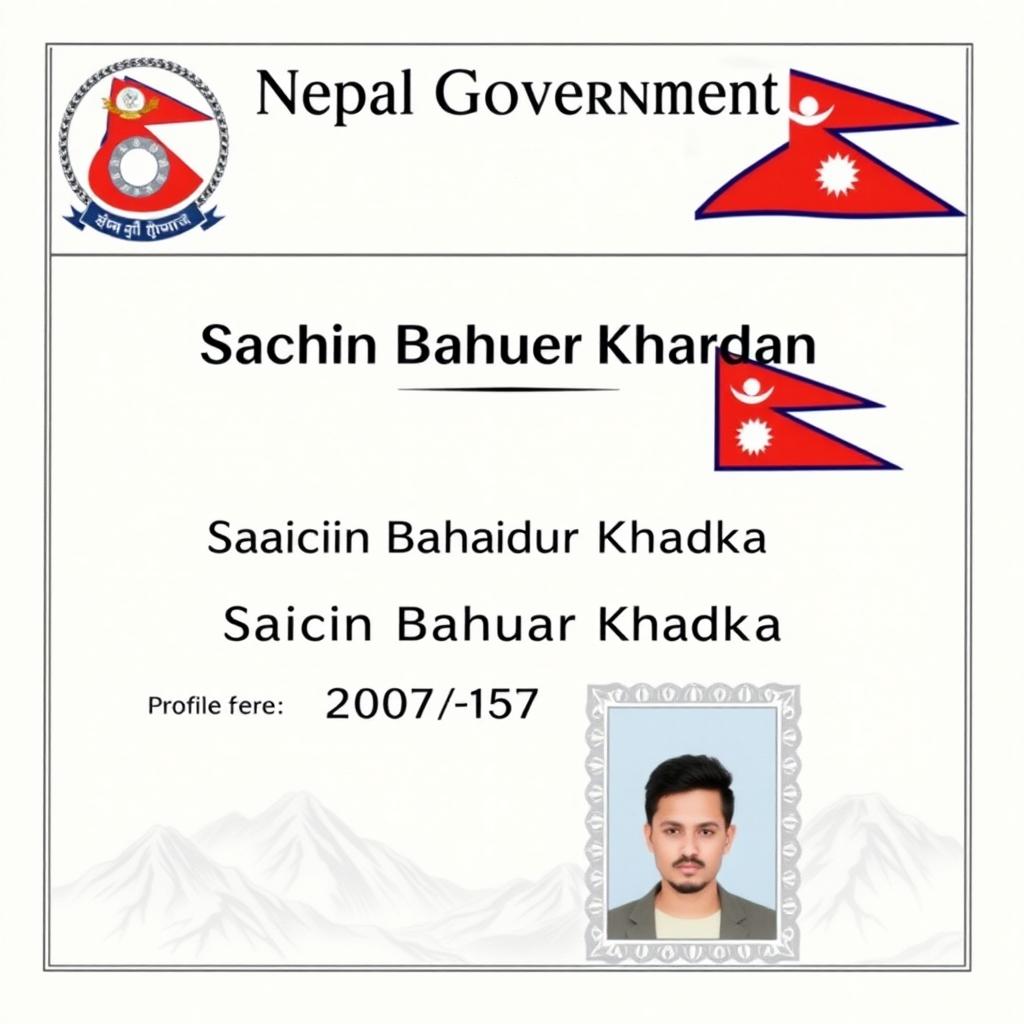 A detailed and professional Nepalese citizenship certificate featuring a prominent heading reading 'Nepal Government' at the top center in large, bold serif font